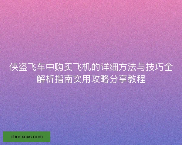 侠盗飞车中购买飞机的详细方法与技巧全解析指南实用攻略分享教程 侠盗飞车中购买飞机的详细方法与技巧全解析指南实用攻略分享教程